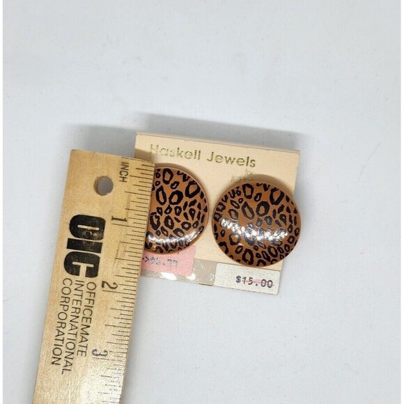 Haskel Jewels Pierced Earrings Leopard Print Circle NEW - Picture 3 of 3